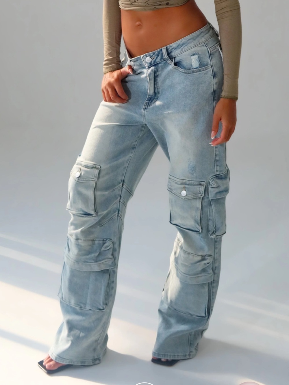 Outcast Light wash denim cargo pants Katness